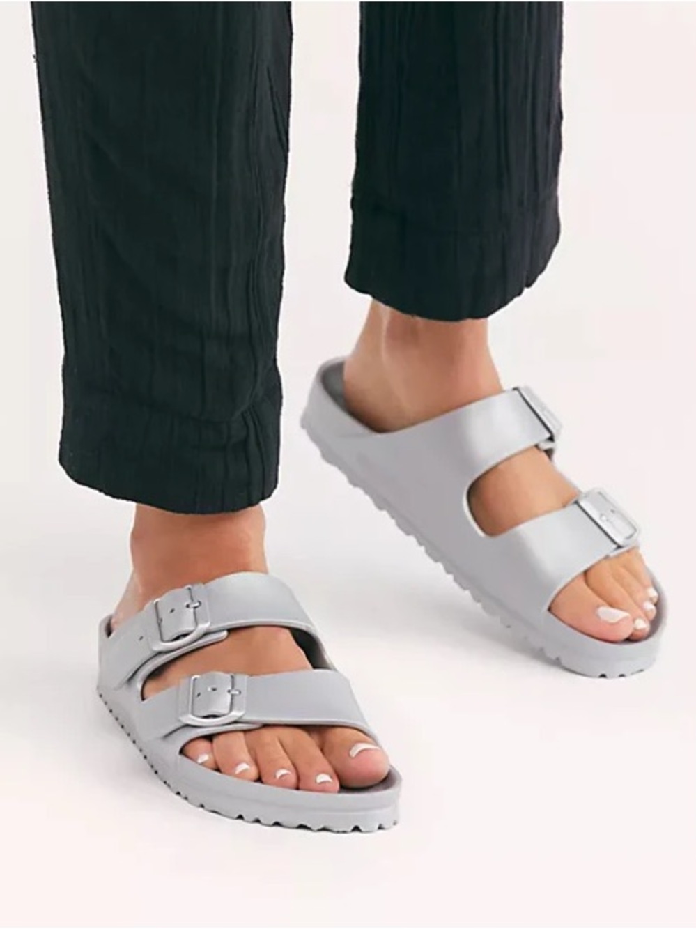 Birkenstock Arizona Eva Sandal in Metallic Silver Size 39 European Bohemian Flaw